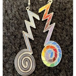 NEW Vintage Judy Chicago Feminist Artist Mod Cloisonne Enamel Drop Earrings